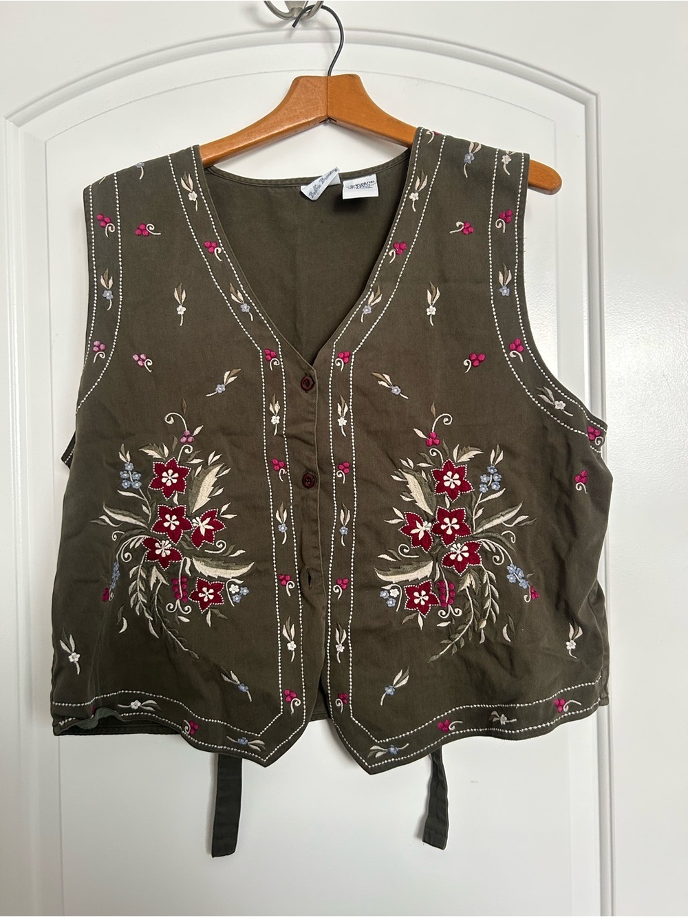 Vintage 90s Bobbie Brooks Embroidered Floral Vest Goblincore Cottagecore Fairy
